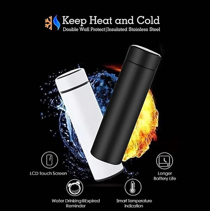 500ml Stainless Steel Smart Water Bottle – Vacuum Flask with LED Temperature Display (Black, Assorted Colors)