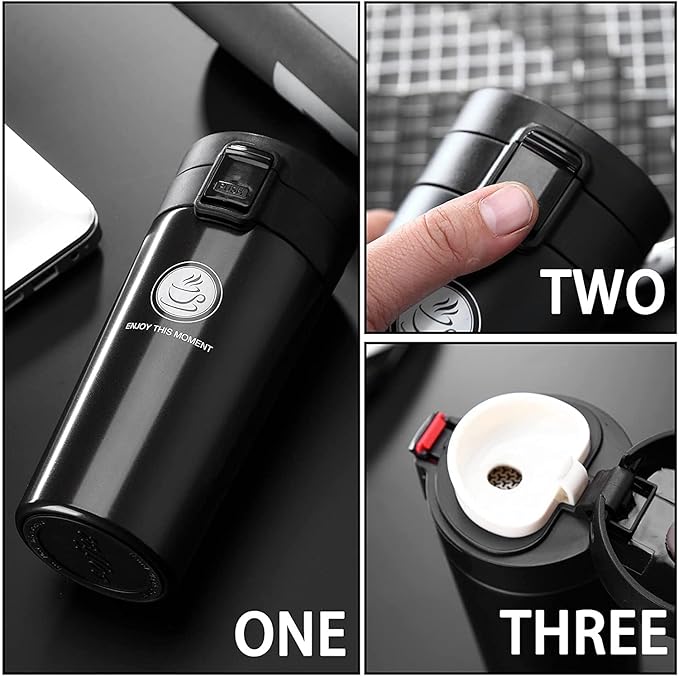 TRENDING Coffee Travel Mug – Insulated Stainless Steel Cup with Leakproof Lid, Vacuum Thermal Bottle for Hot & Cold Coffee, Tea & Water, Reusable with Non-Slip Cover