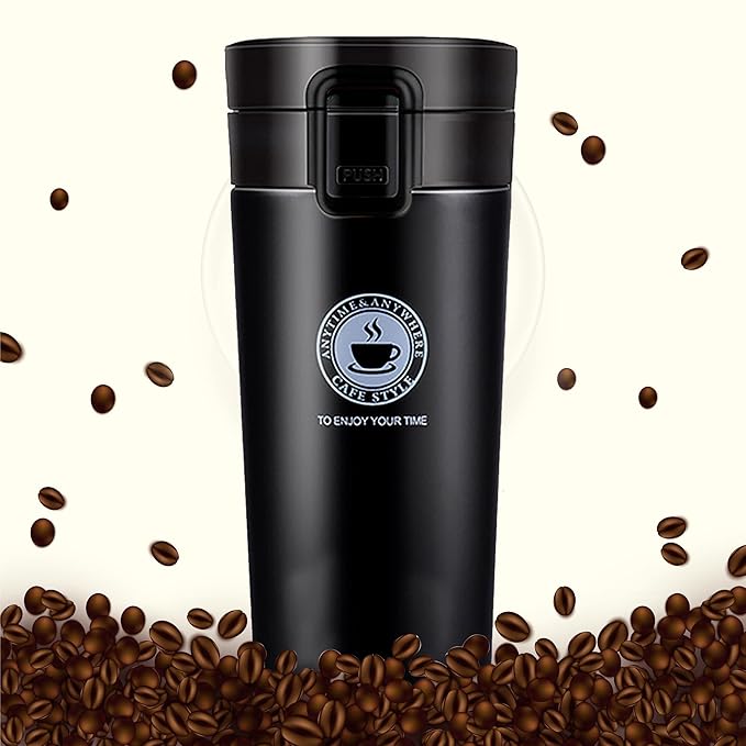 TRENDING Coffee Travel Mug – Insulated Stainless Steel Cup with Leakproof Lid, Vacuum Thermal Bottle for Hot & Cold Coffee, Tea & Water, Reusable with Non-Slip Cover