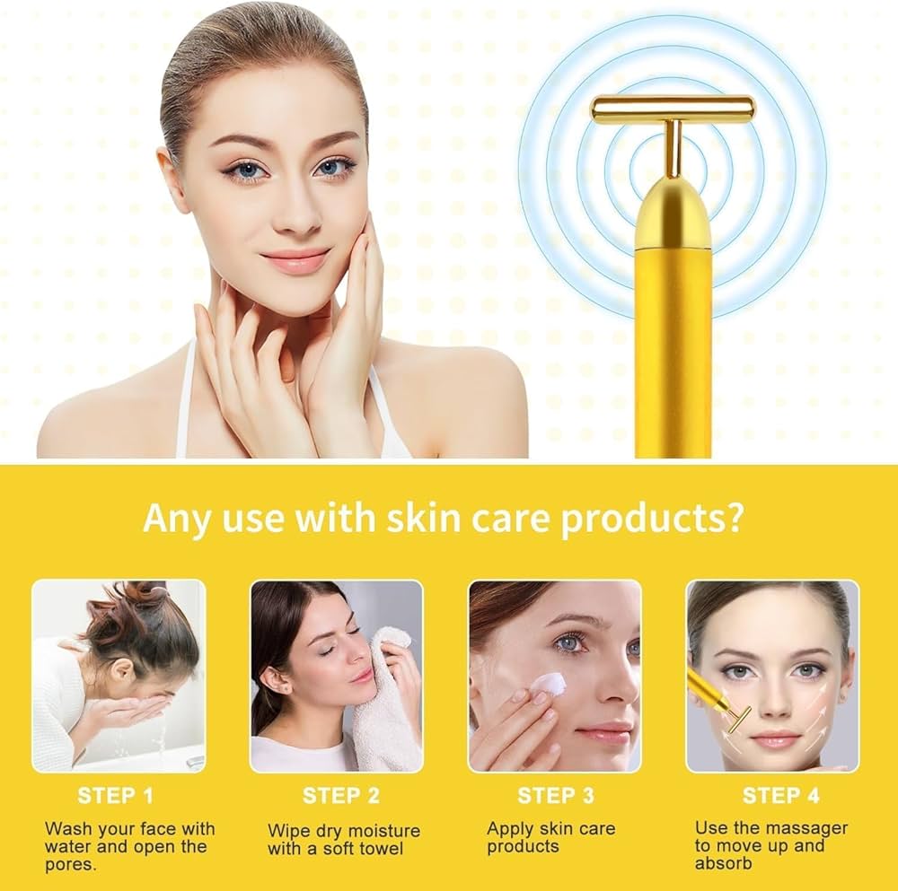 Golden Rod Face Massager – Electric Vibrating Facial Tool for Women | Skin Tightening, Anti-Aging, Wrinkle Removal & Glow Therapy