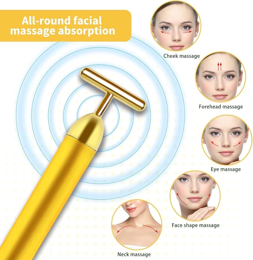 Golden Rod Face Massager – Electric Vibrating Facial Tool for Women | Skin Tightening, Anti-Aging, Wrinkle Removal & Glow Therapy