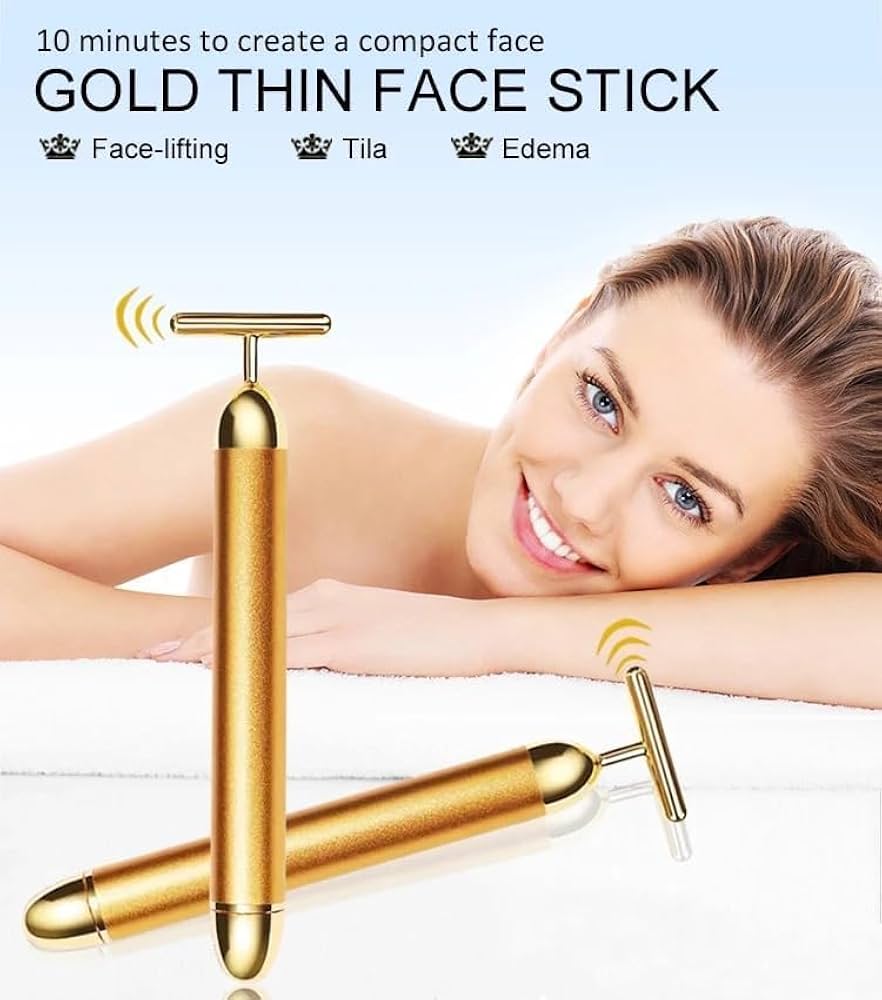 Golden Rod Face Massager – Electric Vibrating Facial Tool for Women | Skin Tightening, Anti-Aging, Wrinkle Removal & Glow Therapy