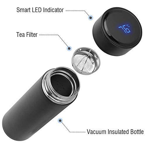500ml Stainless Steel Smart Water Bottle – Vacuum Flask with LED Temperature Display (Black, Assorted Colors)