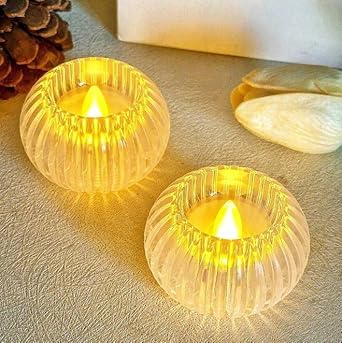 Crystal Ganpati Decoration Diya  LED Tealight Quantity (2 pcs in 1 pack)