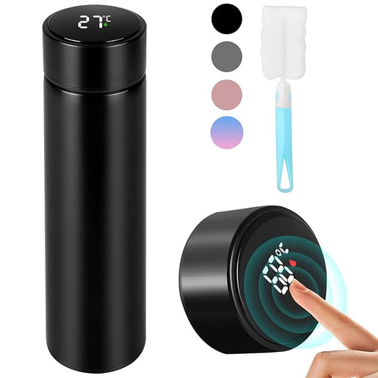 500ml Stainless Steel Smart Water Bottle – Vacuum Flask with LED Temperature Display (Black, Assorted Colors)