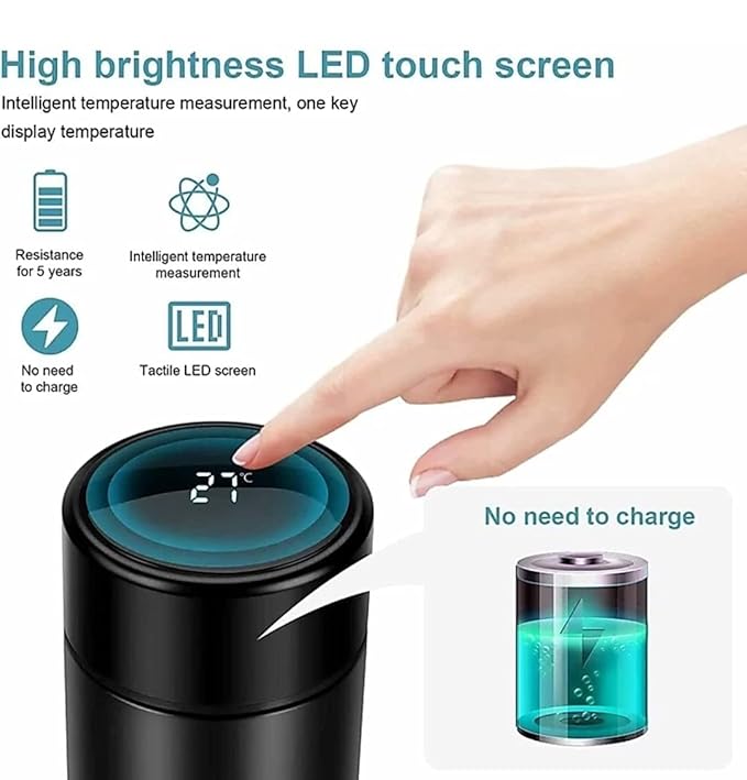 500ml Stainless Steel Smart Water Bottle – Vacuum Flask with LED Temperature Display (Black, Assorted Colors)