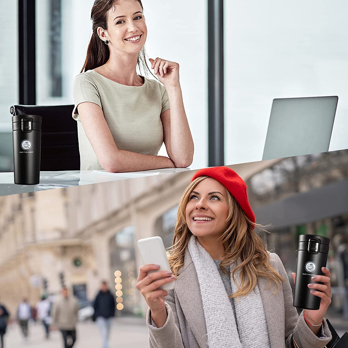 TRENDING Coffee Travel Mug – Insulated Stainless Steel Cup with Leakproof Lid, Vacuum Thermal Bottle for Hot & Cold Coffee, Tea & Water, Reusable with Non-Slip Cover