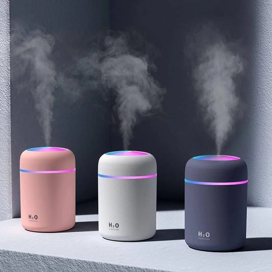 H2O Colorful Cool Mini USB Humidifier – Portable Desktop Air Moisturizer for Car, Office & Bedroom with Multicolor LED Night Light, 2 Mist Modes & Auto Shut-Off