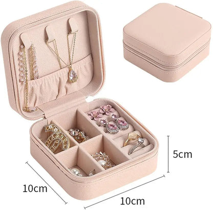 Jewellery Organiser PU Leather Zipper Portable Storage Box Case with Dividers Container for Rings, Earrings, Necklace Home Organizer